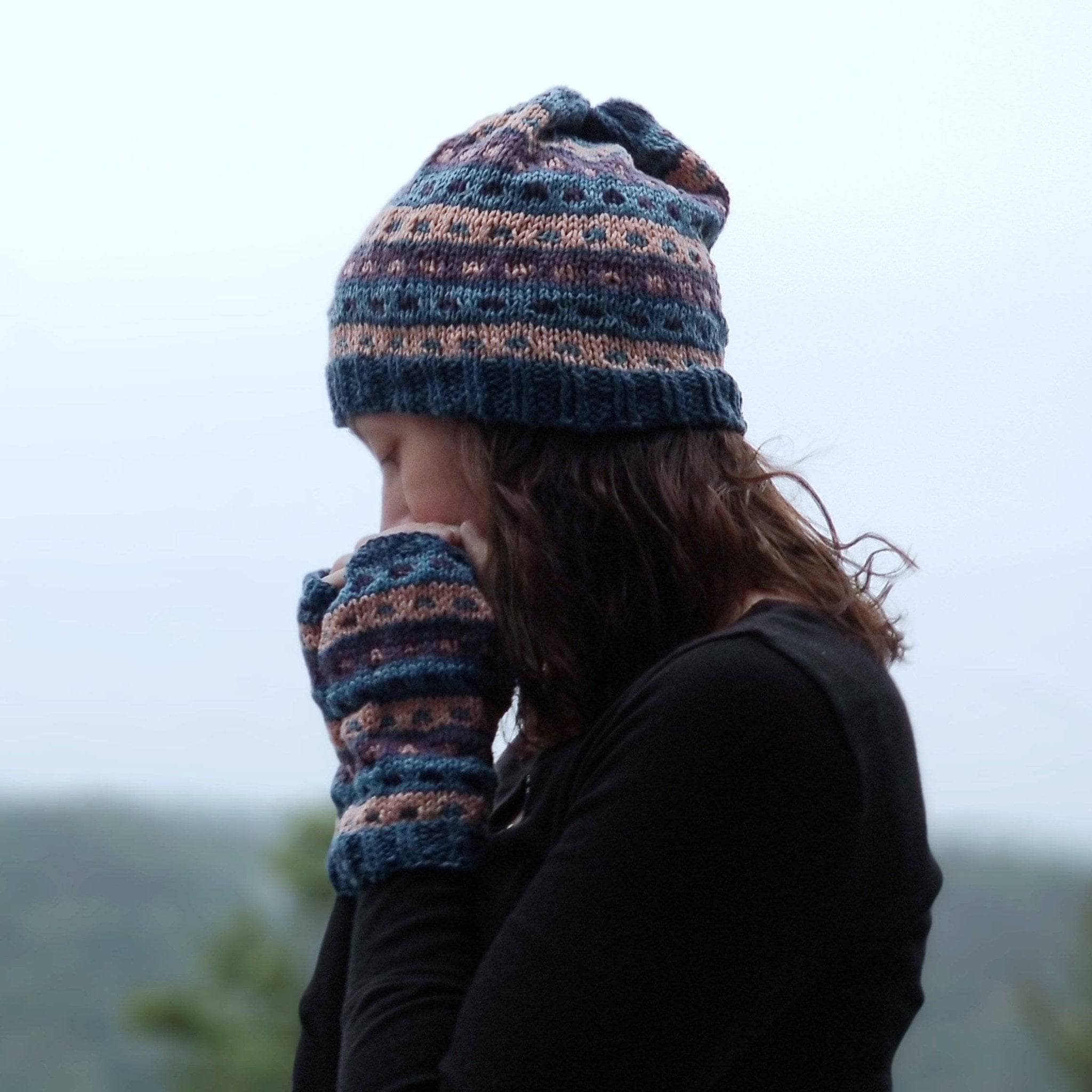 Stripe-A-Dots Hat and Fingerless Gloves Knitting Pattern