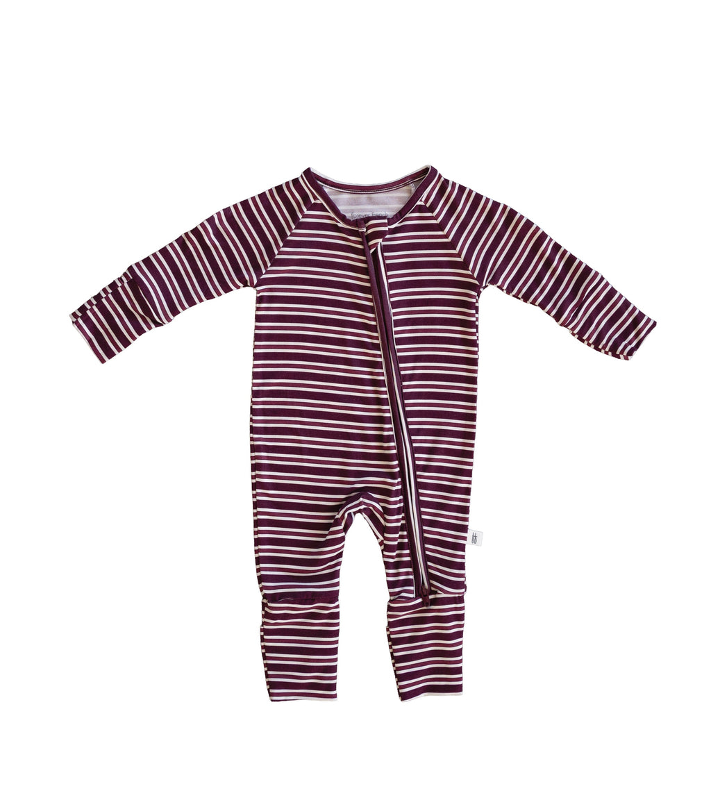 Bamboo Zip Pajamas | Maroon Stripe