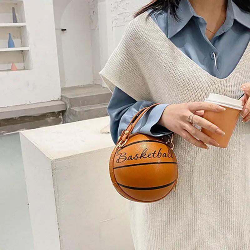 Pink Basketball Shape Crossbody Bag with Detachable Chain Strap