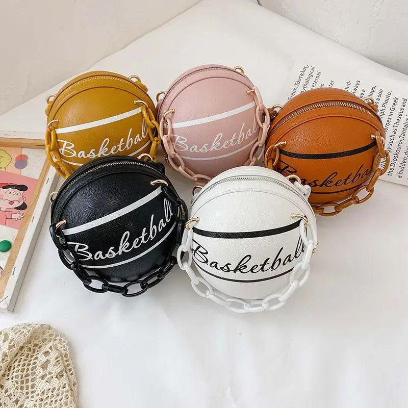 Pink Basketball Shape Crossbody Bag with Detachable Chain Strap