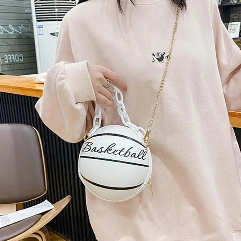 Pink Basketball Shape Crossbody Bag with Detachable Chain Strap