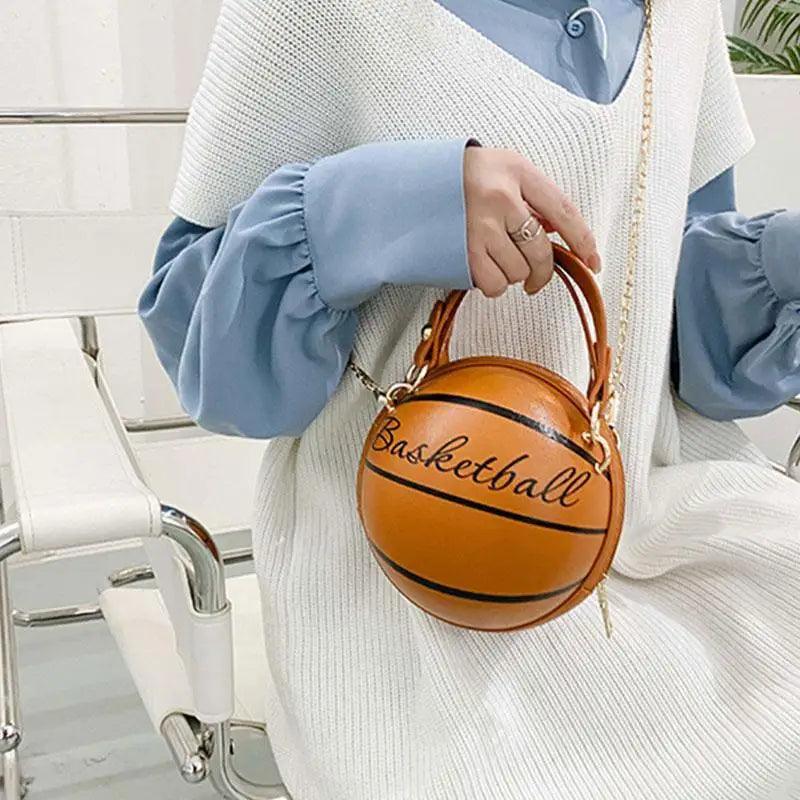 Pink Basketball Shape Crossbody Bag with Detachable Chain Strap