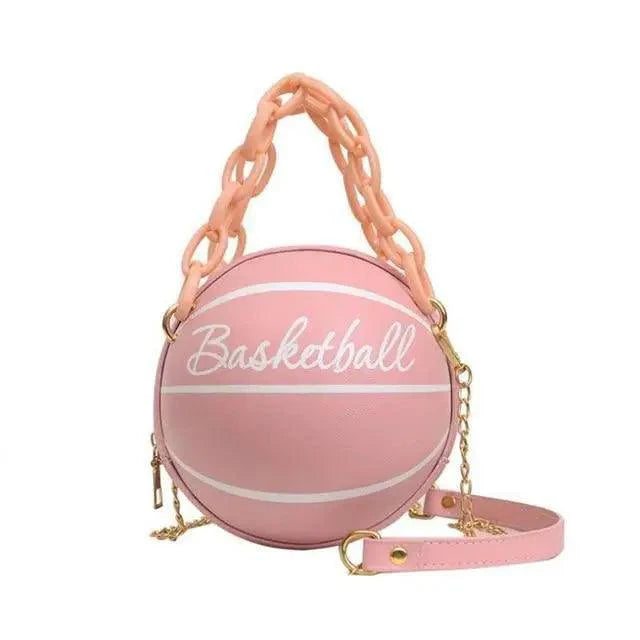 Pink Basketball Shape Crossbody Bag with Detachable Chain Strap