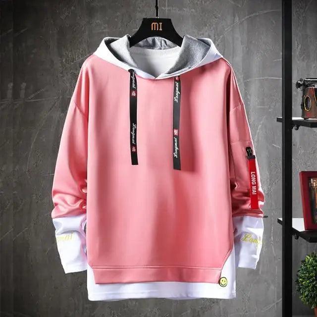 Men's Stevvex hip hop streetwear hoodie featuring an irregular hem and front pockets in a solid color design.