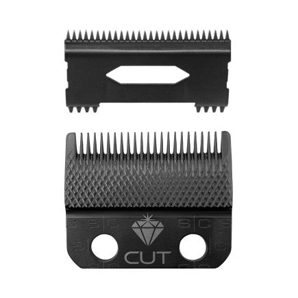 Matte black Diamond Cut Fade Blade for professional clippers, modern industrial design