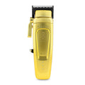 Close-up of the gold Stylecraft Saber 2.0 professional cordless hair clipper with metal housing.
