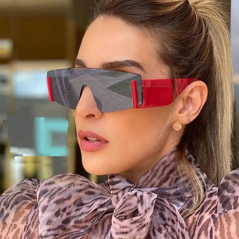 Modern rimless square sunglasses in black with a futuristic aesthetic
