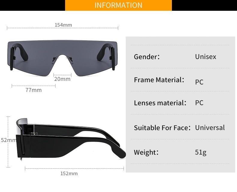 Rimless Square Oversized Sunglasses Retro Streetwear Shades