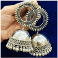 Classic oxidized silver jhumka earrings with traditional ethnic bell-shaped design