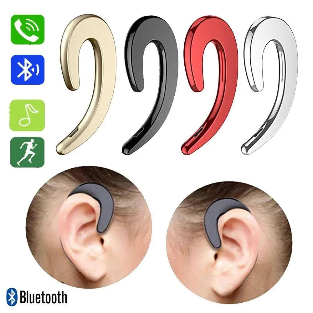 Modern bone conduction wireless Bluetooth sports headset in a metallic finish with an ergonomic ear-hook design.