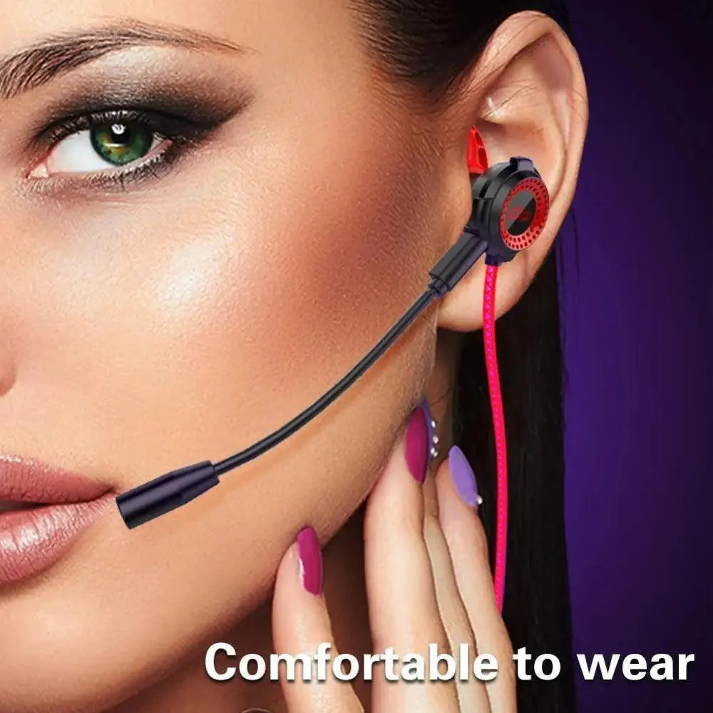 Universal gaming in-ear headphones with detachable boom microphone.