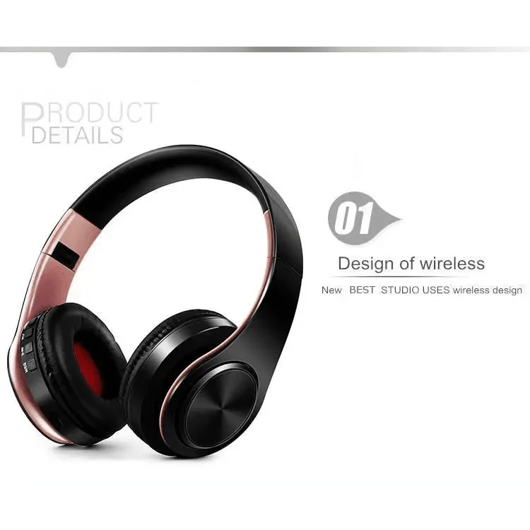 Foldable Wireless Bluetooth Stereo Headphones with FM & SD Slot
