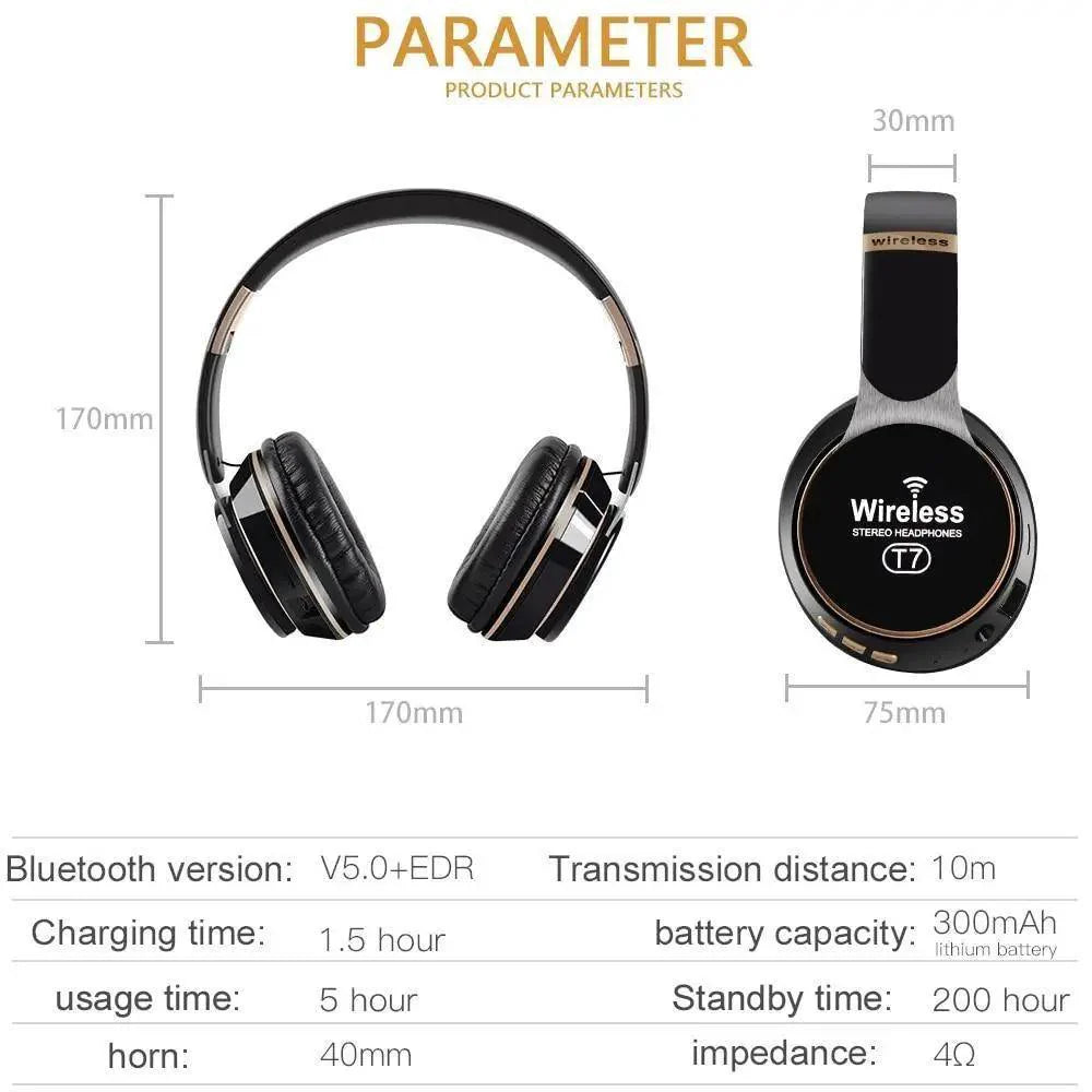 Wireless Foldable Bluetooth Headphones with Mic, Stereo Sport Gear