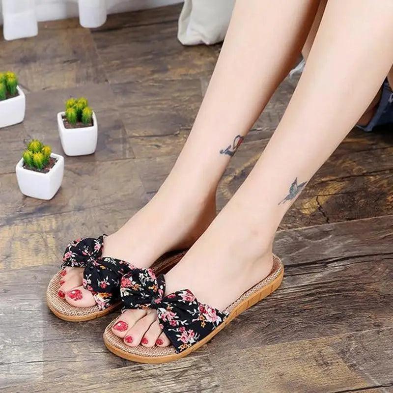 Floral Flax Summer Slippers Bohemian Elegant Women's Sandals