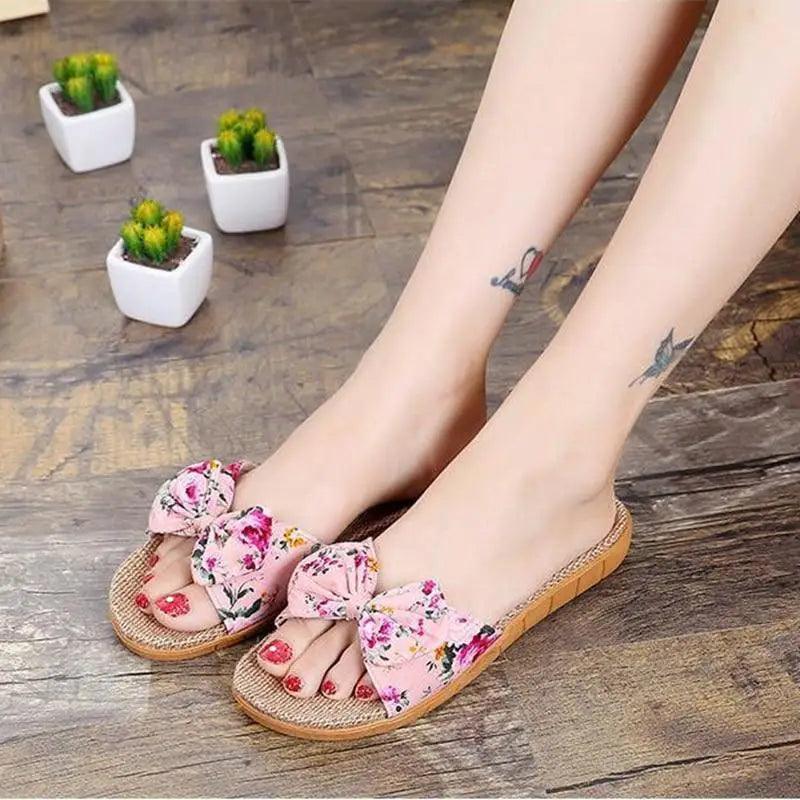 Floral Flax Summer Slippers Bohemian Elegant Women's Sandals