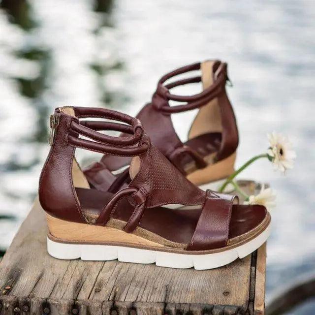 Comfortable Leather Zipper Sandals – Elegant Summer Footwear