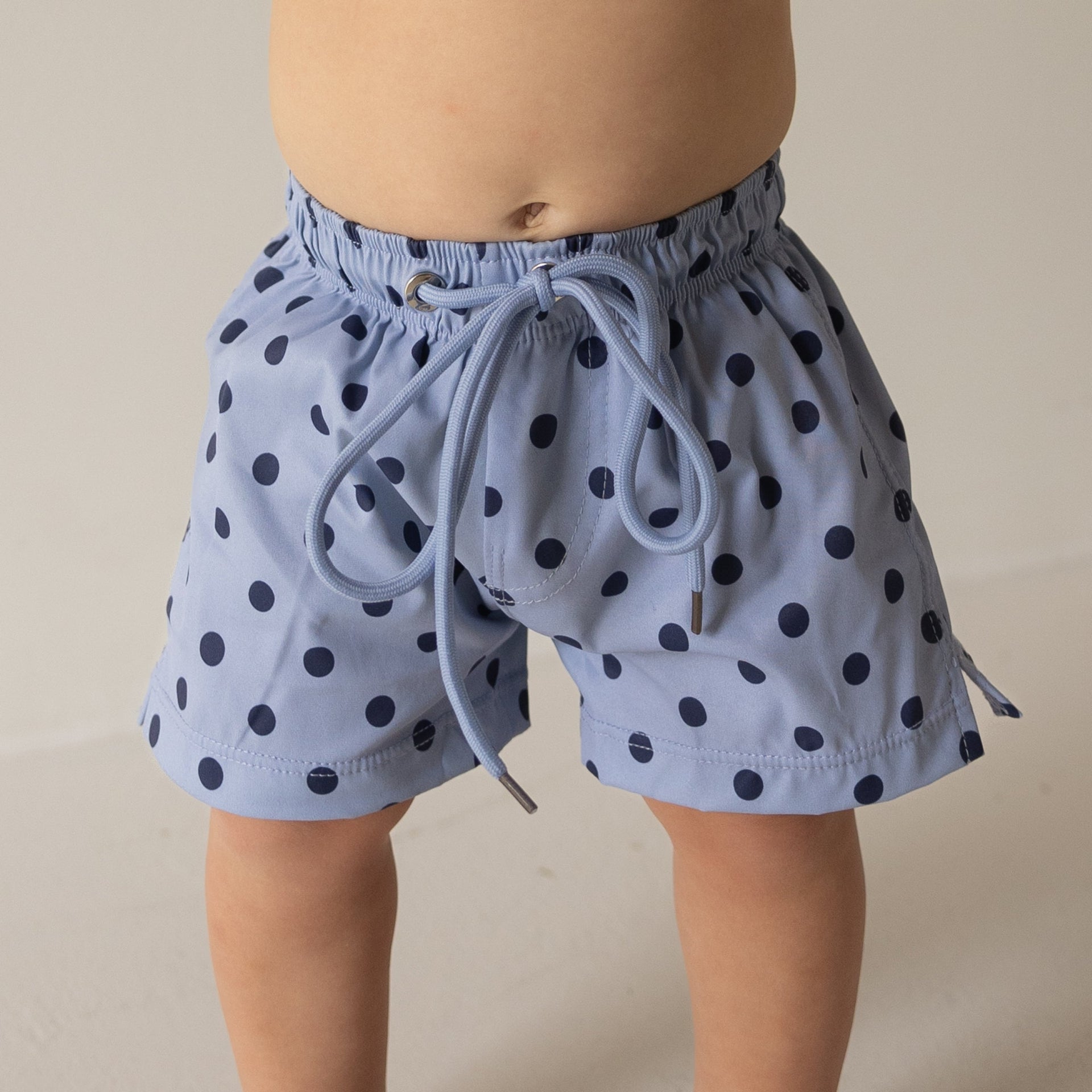 Kids Board Shorts in Sully Blue Polka Dot Print