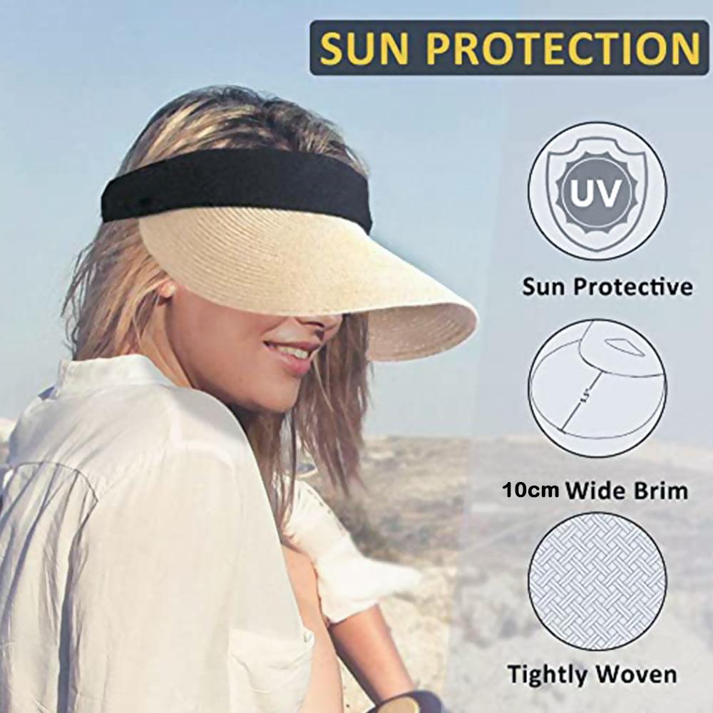 Women's Wide Brim Foldable Sun Hat - Adjustable Portable Beach Visor