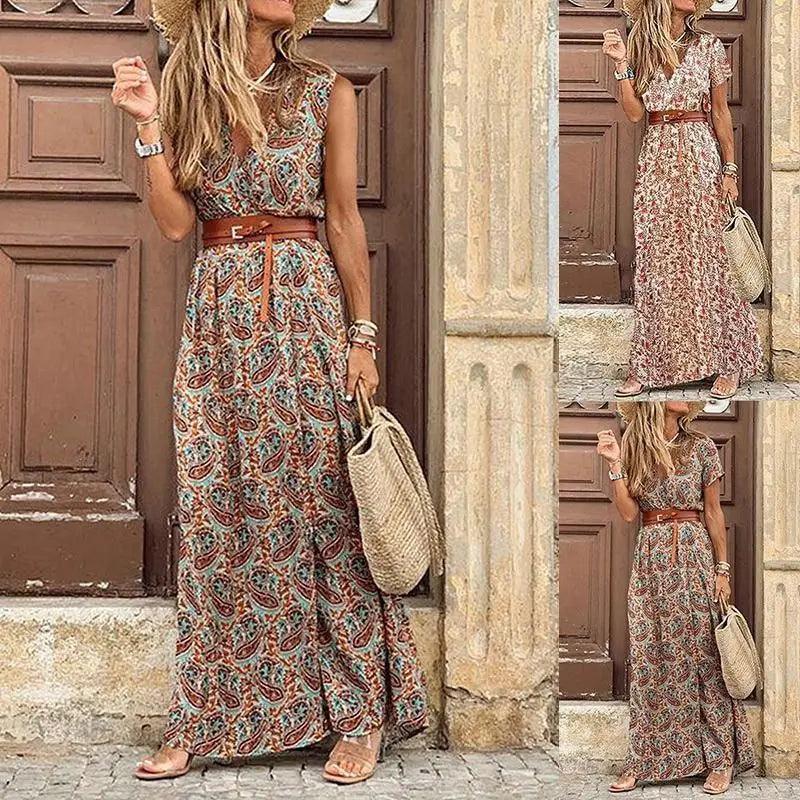Floral V-Neck Maxi Dress for Summer Beach Days