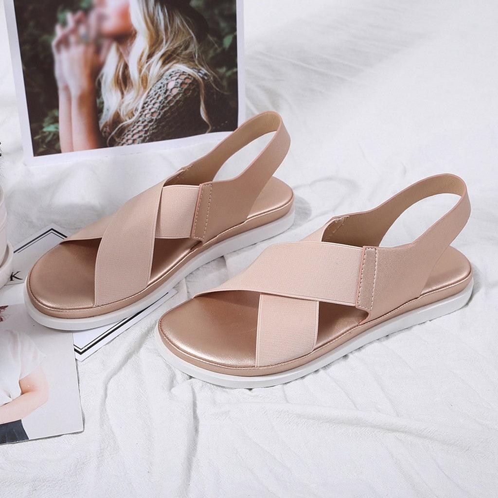 Women's Elastic Slip-On Flat Sandals Lightweight Casual Beach Shoes