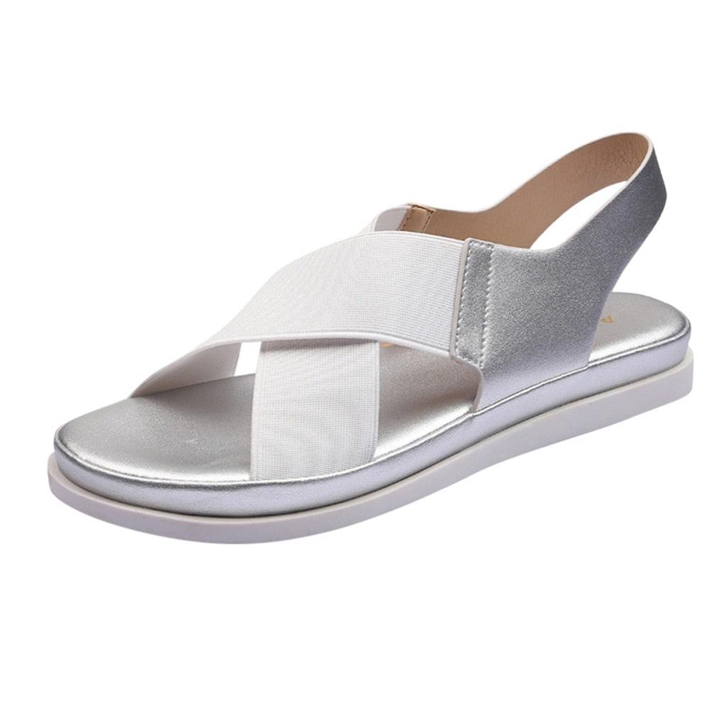 Women's Elastic Slip-On Flat Sandals Lightweight Casual Beach Shoes