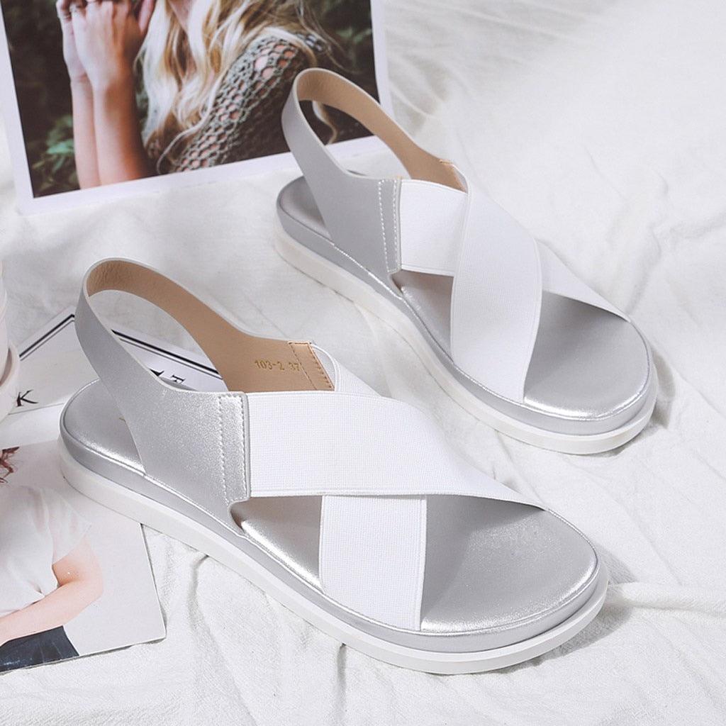 Women's Elastic Slip-On Flat Sandals Lightweight Casual Beach Shoes
