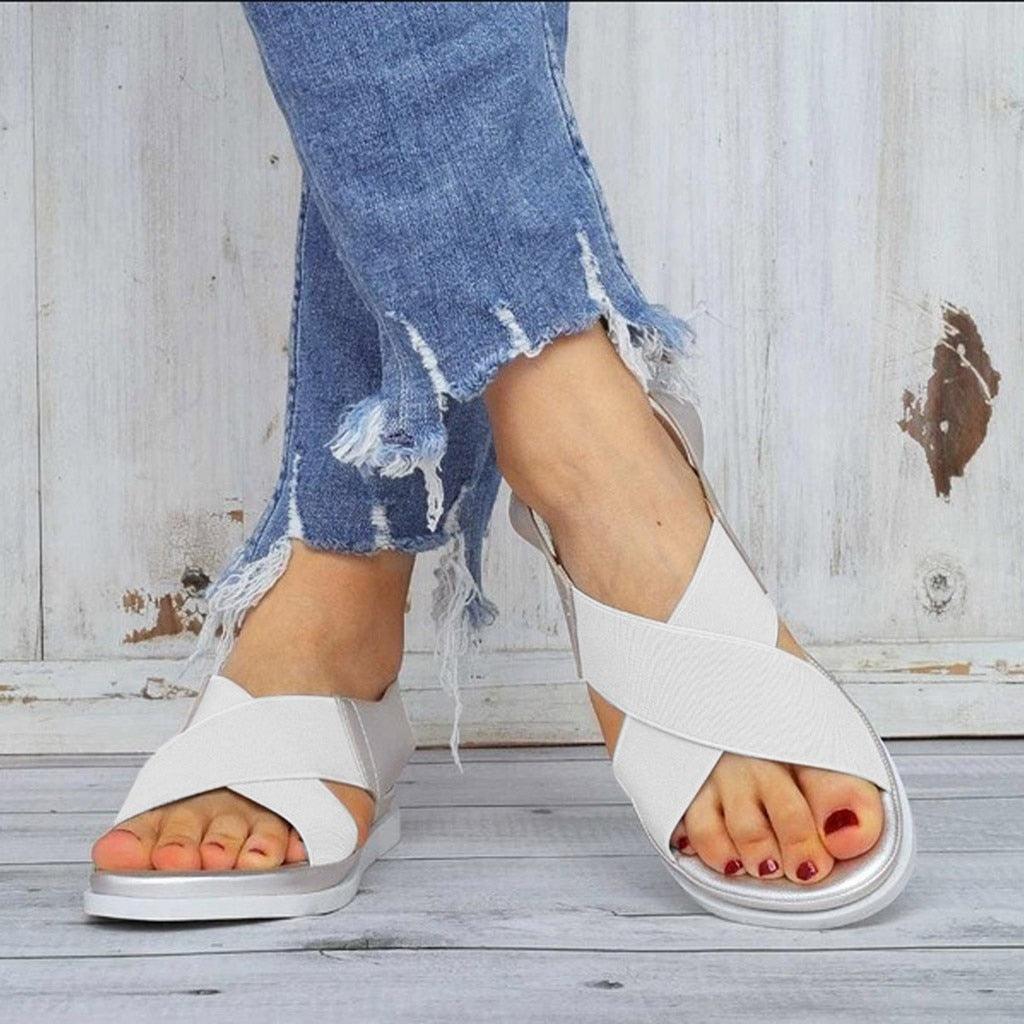 Women's Elastic Slip-On Flat Sandals Lightweight Casual Beach Shoes