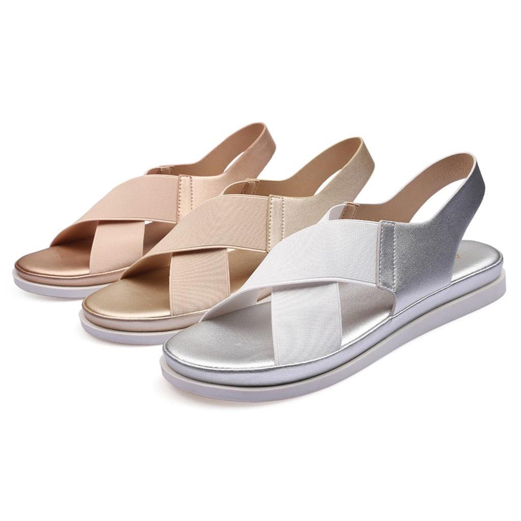 Women's Elastic Slip-On Flat Sandals Lightweight Casual Beach Shoes