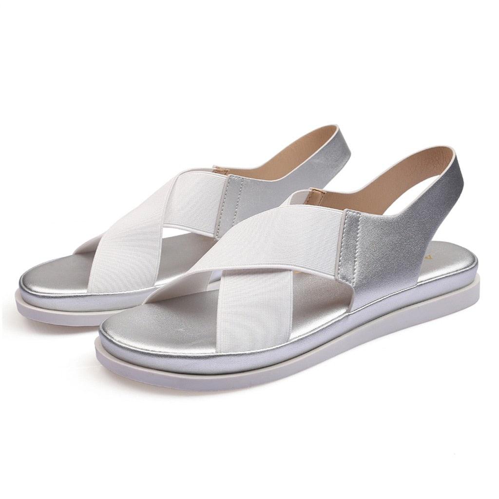 Women's Elastic Slip-On Flat Sandals Lightweight Casual Beach Shoes