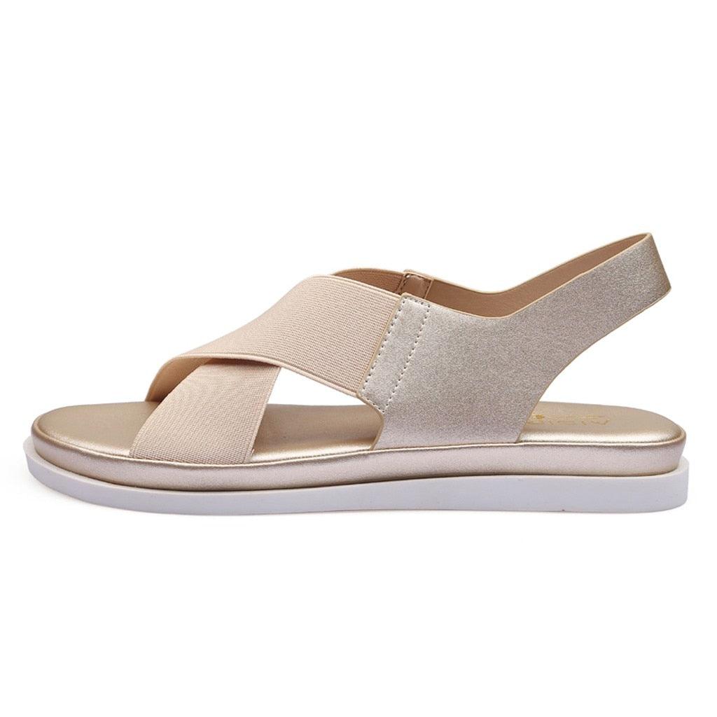 Women's Elastic Slip-On Flat Sandals Lightweight Casual Beach Shoes