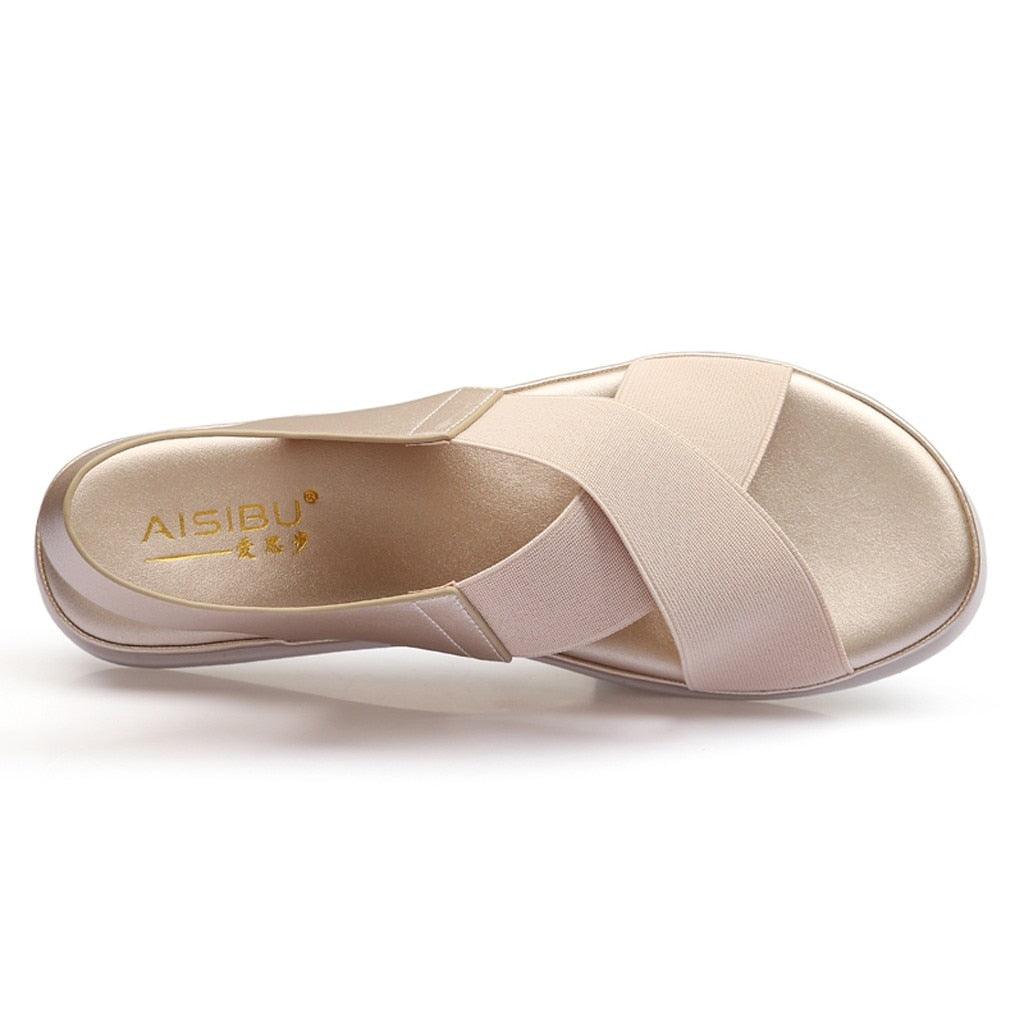 Women's Elastic Slip-On Flat Sandals Lightweight Casual Beach Shoes