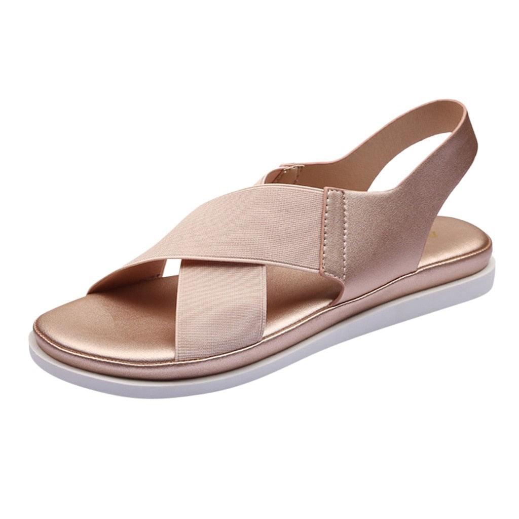 Women's Elastic Slip-On Flat Sandals Lightweight Casual Beach Shoes