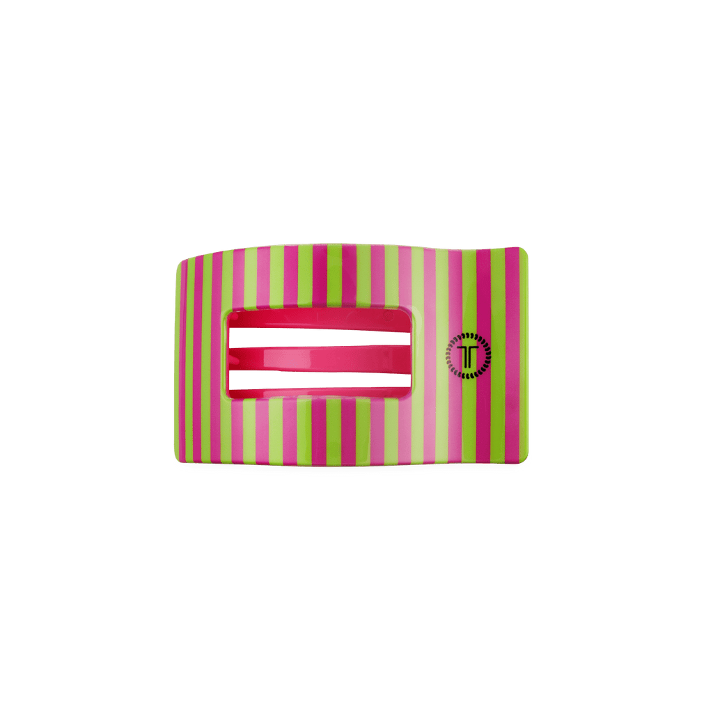 Pink small flat rectangle hair clip with comfortable low-profile design