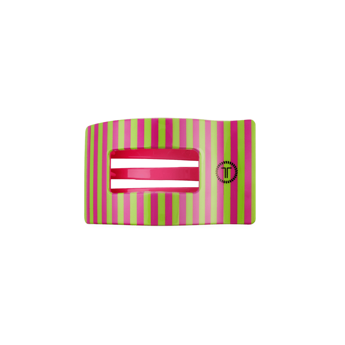 Pink small flat rectangle hair clip with comfortable low-profile design