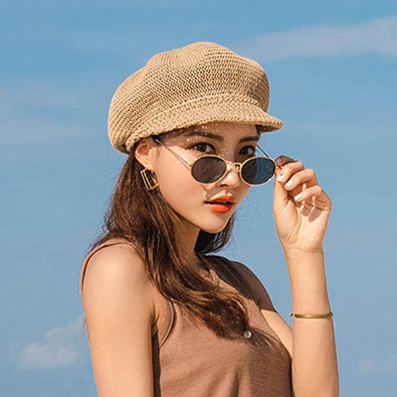 Women's Retro Adjustable Mesh Beret Breathable Summer Beanie Hat