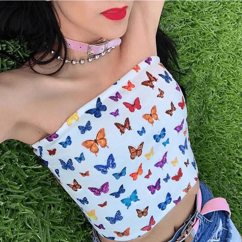 Butterfly Print Sleeveless Crop Top Y2K Streetwear for Women