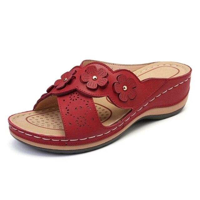 Women's Handmade Retro Floral Flat Sandals Open Toe Strappy Flip-Flops