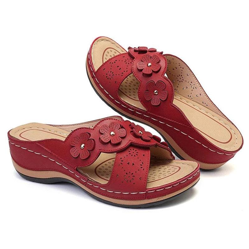 Women's Handmade Retro Floral Flat Sandals Open Toe Strappy Flip-Flops