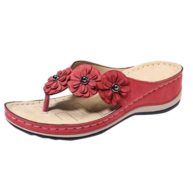 Women's Handmade Retro Floral Flat Sandals Open Toe Strappy Flip-Flops