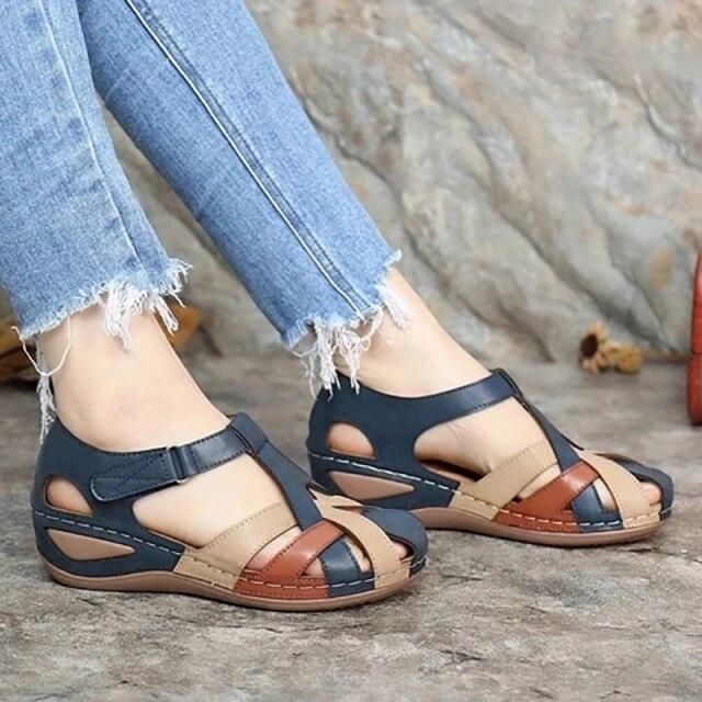 Women's Handmade Retro Floral Flat Sandals Open Toe Strappy Flip-Flops