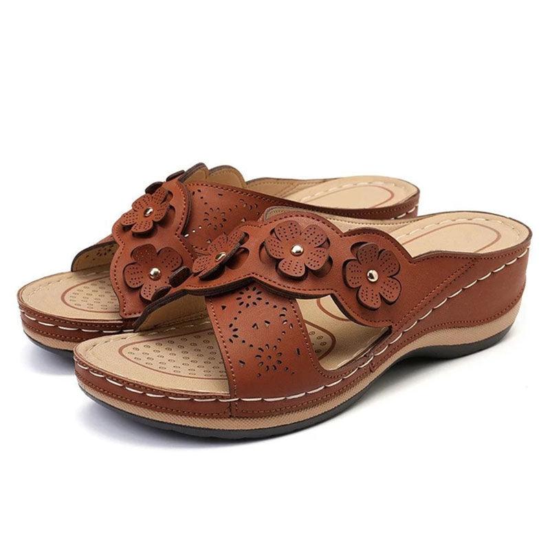 Women's Handmade Retro Floral Flat Sandals Open Toe Strappy Flip-Flops