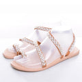 Women’s Pearl Rhinestone Flat Sandals Open Toe Luxury Beach Shoes - front view