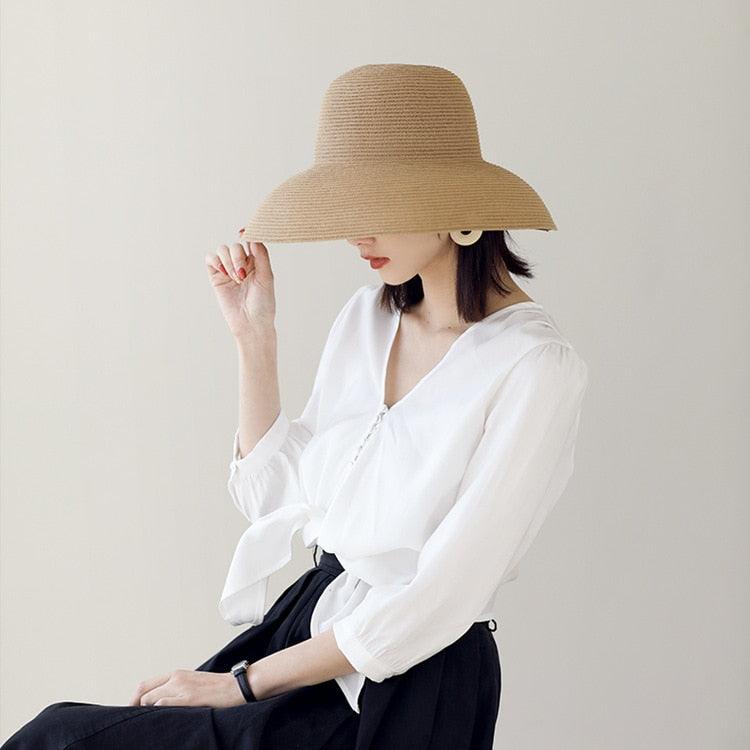 Wide Brim Floppy Straw Sun Hat for Women, Foldable Beach Accessory