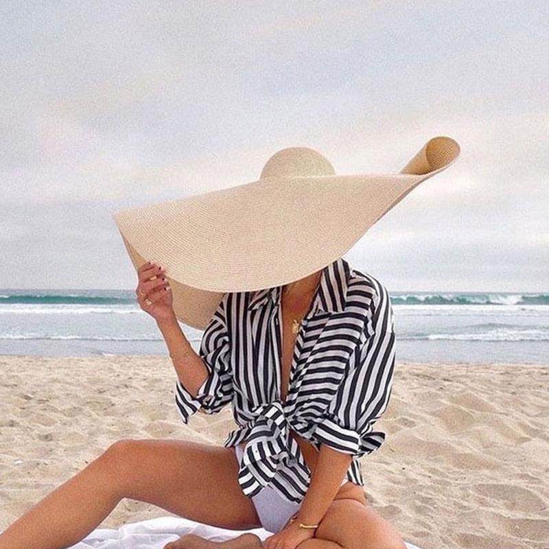 Oversized Wide Brim Straw Sun Hat – Packable UV Protection