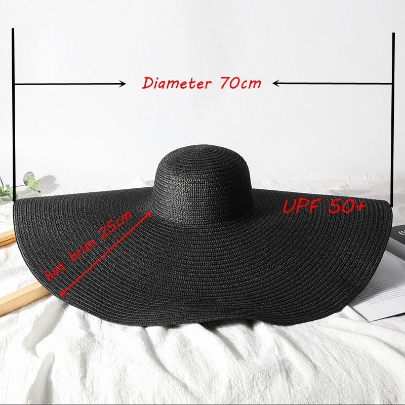 Oversized Wide Brim Straw Sun Hat – Packable UV Protection