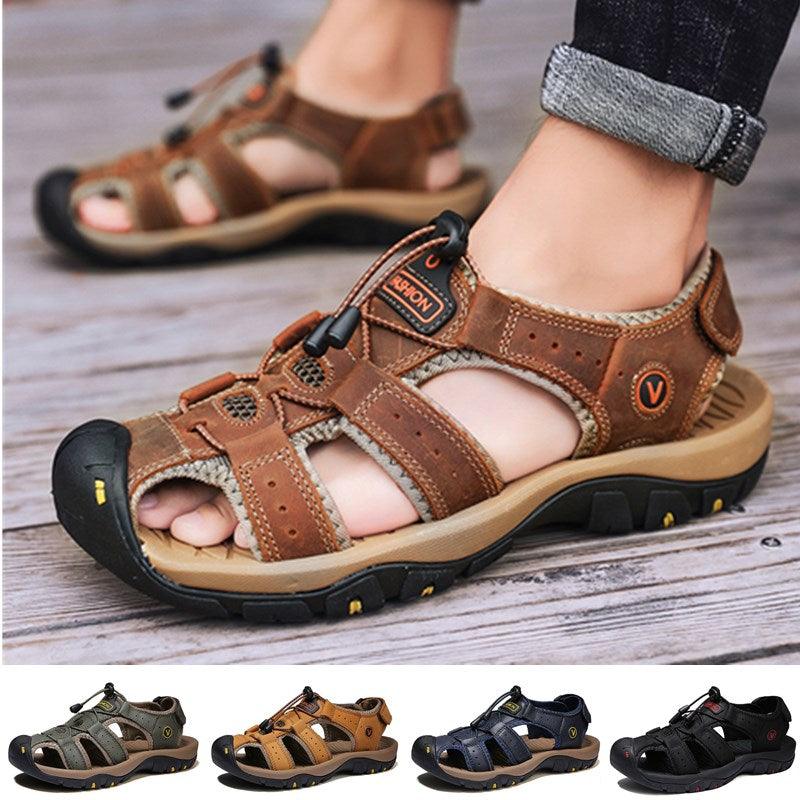 Men's breathable closed-toe summer sandals with thick rubber soles