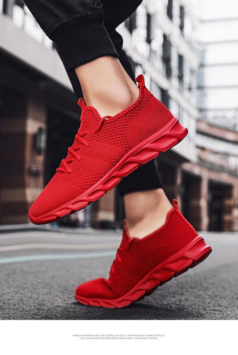 Men's White Casual Mesh Platform Running Sneakers