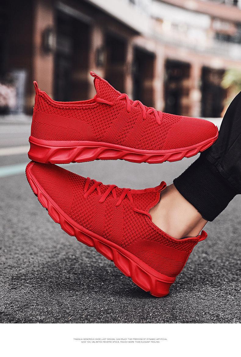 Men's White Casual Mesh Platform Running Sneakers