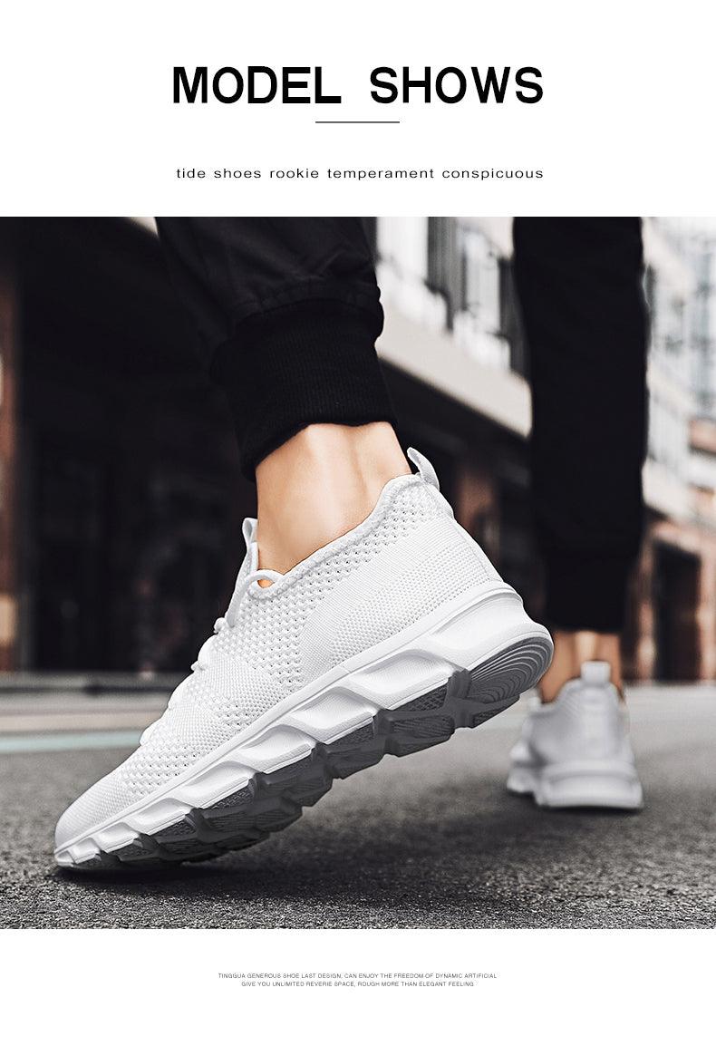 Men's White Casual Mesh Platform Running Sneakers