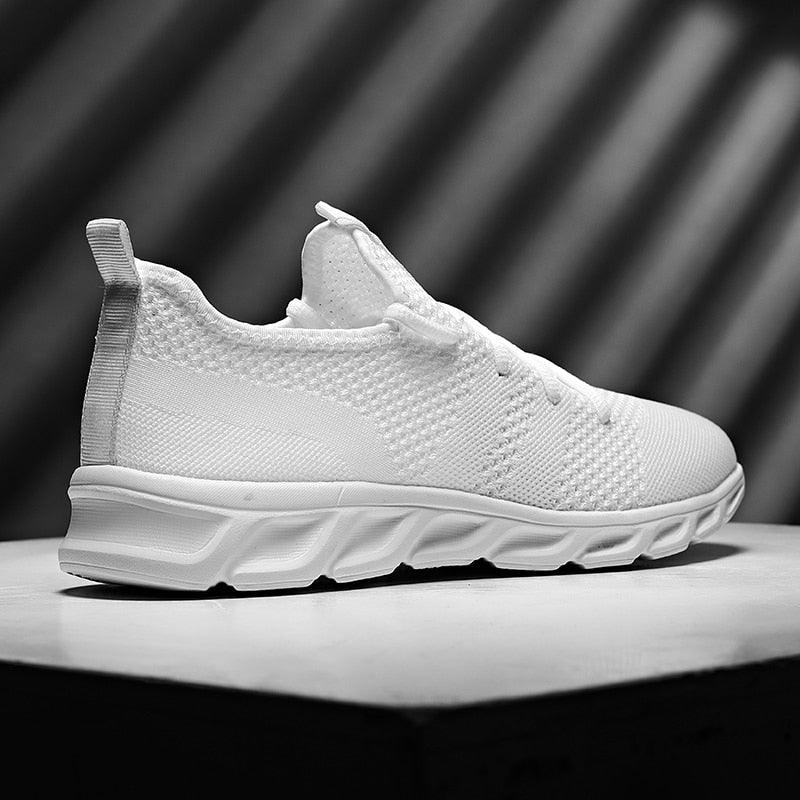 Men's White Casual Mesh Platform Running Sneakers